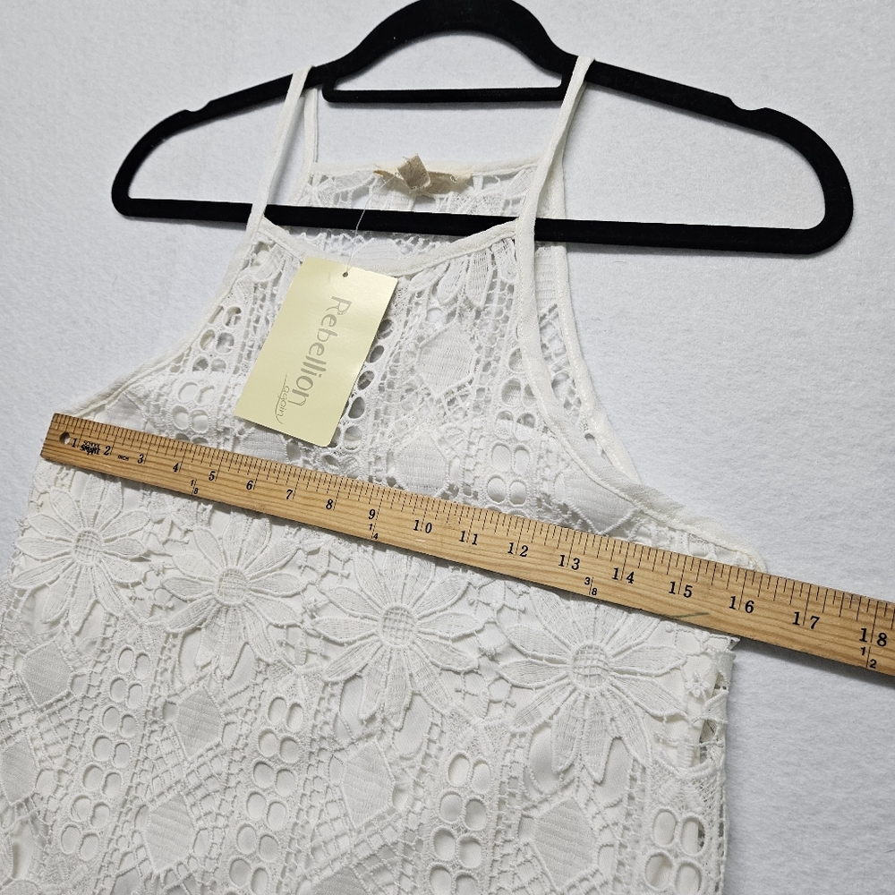 Rebellion Lace Crochet Daisy Halter White Festival Embroidered Knit Tank NWT - Picture 14 of 15